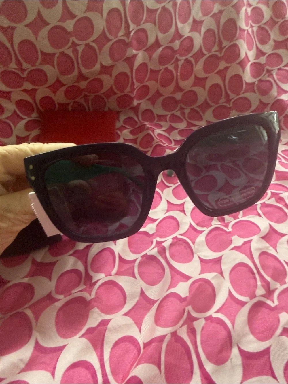 Talbots Red Leather Sunglasses Case with Black Sunglasses in Packaging